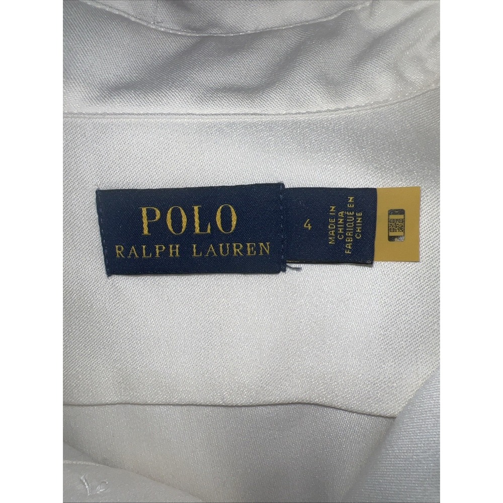 POLO Ralph Lauren Shirt Dress Belted Split Hem Size 4 Pleated Lower Hem Ivory‎ - Picture 4 of 12